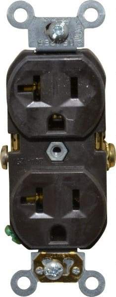 Leviton - 125 VAC, 20 Amp, 5-20R NEMA Configuration, Brown, Specification Grade, Self Grounding Duplex Receptacle - 1 Phase, 2 Poles, 3 Wire, Flush Mount, Tamper Resistant - Apex Tool & Supply