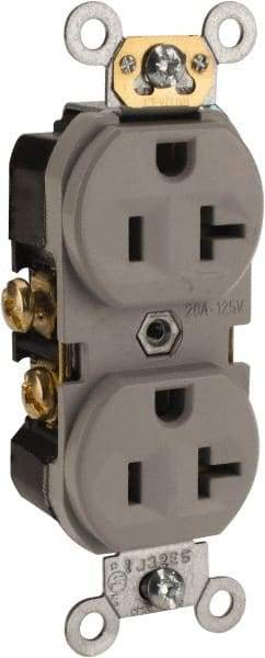 Leviton - 125 VAC, 20 Amp, 5-20R NEMA Configuration, Gray, Specification Grade, Self Grounding Duplex Receptacle - 1 Phase, 2 Poles, 3 Wire, Flush Mount, Tamper Resistant - Apex Tool & Supply