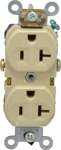 Leviton - 125 VAC, 20 Amp, 5-20R NEMA Configuration, Ivory, Specification Grade, Self Grounding Duplex Receptacle - 1 Phase, 2 Poles, 3 Wire, Flush Mount, Tamper Resistant - Apex Tool & Supply