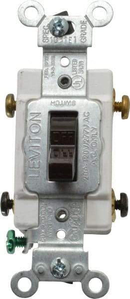 Leviton - 2 Pole, 120 to 277 VAC, 20 Amp, Commercial Grade, Toggle, Wall and Dimmer Light Switch - 1.31 Inch Wide x 4.06 Inch High - Apex Tool & Supply