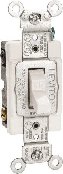 Leviton - 2 Pole, 120 to 277 VAC, 20 Amp, Commercial Grade, Toggle, Wall and Dimmer Light Switch - 1.31 Inch Wide x 4.06 Inch High - Apex Tool & Supply