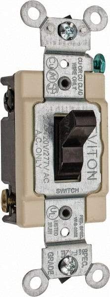 Leviton - 4 Pole, 120 to 277 VAC, 20 Amp, Commercial Grade, Toggle, Wall and Dimmer Light Switch - 1.31 Inch Wide x 4.06 Inch High - Apex Tool & Supply