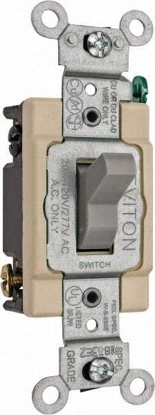 Leviton - 4 Pole, 120 to 277 VAC, 20 Amp, Commercial Grade, Toggle, Wall and Dimmer Light Switch - 1.31 Inch Wide x 4.06 Inch High - Apex Tool & Supply