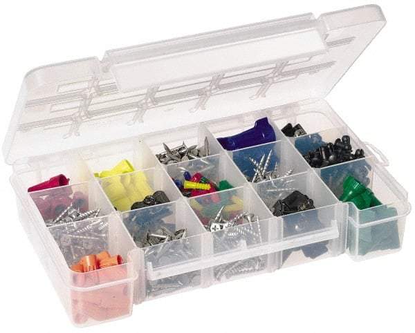Akro-Mils - 7" Wide x 11" High x 2-3/8" Deep, Small Parts Storage Case - Clarified Polypropylene Frame, 3 to 15 Compartments, 2" Wide x 2-1/8 to 10-3/16" High x 2" Deep Bin - Apex Tool & Supply