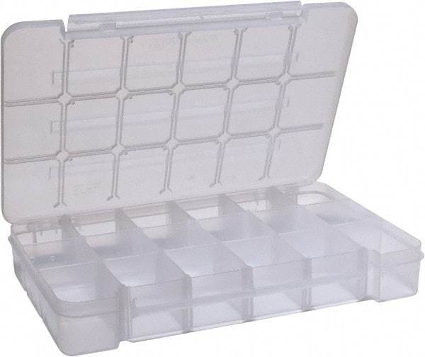 Akro-Mils - 9-1/2" Wide x 14-3/8" High x 2-1/2" Deep, Small Parts Storage Case - Clarified Polypropylene Frame, 3 to 18 Compartments, 2-7/8" Wide x 2-3/8 to 14" High x 2" Deep Bin - Apex Tool & Supply