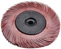 3M - 6" Diam, 7/16" Max Face Width, Plain Hole Radial Bristle Brush - 220 Grit, Very Fine Grade, 10,000 Max RPM, Red - Apex Tool & Supply