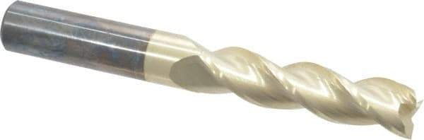 Accupro - 1/2", 2" LOC, 1/2" Shank Diam, 4" OAL, 3 Flute, Solid Carbide Square End Mill - Single End, ZrN Finish, Spiral Flute, 37° Helix, Centercutting, Right Hand Cut, Right Hand Flute - Apex Tool & Supply