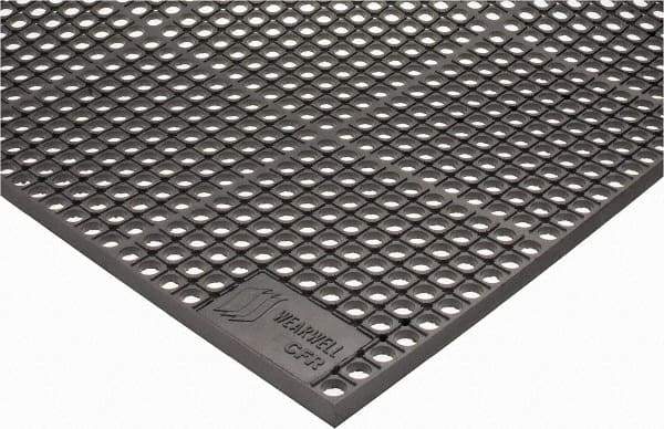 Wearwell - 5' Long x 3' Wide, Dry/Wet Environment, Anti-Fatigue Matting - Gray, CFR Rubber with Rubber Base, Beveled on 4 Sides - Apex Tool & Supply