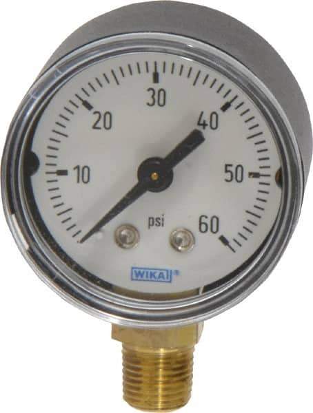 Wika - 1-1/2" Dial, 1/8 Thread, 0-60 Scale Range, Pressure Gauge - Lower Connection Mount, Accurate to 3-2-3% of Scale - Apex Tool & Supply