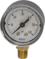 Wika - 1-1/2" Dial, 1/8 Thread, 0-60 Scale Range, Pressure Gauge - Lower Connection Mount, Accurate to 3-2-3% of Scale - Apex Tool & Supply