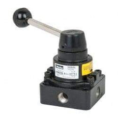 Parker - 1/4" NPT Rotary Disc, Hand Valve - 4-Way, Lever/Detent, 0.5 CV Rate, 150 Max psi & 166°F Max Temp - Apex Tool & Supply