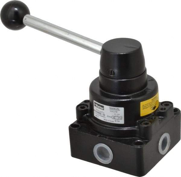 Parker - 3/8" NPT Rotary Disc, Hand Valve - 4-Way, Lever/Detent, 1.4 CV Rate, 150 Max psi & 166°F Max Temp - Apex Tool & Supply