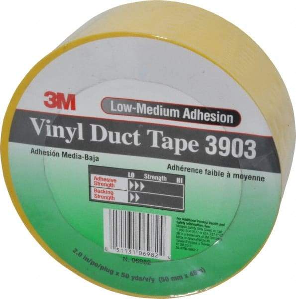 3M - 2" x 50 Yds Yellow Duct Tape - 6.5 mil, Rubber Adhesive, Vinyl Backing, 12.6 Lb/ln Tensile Strength, 200°F Max, Series 3903 - Apex Tool & Supply
