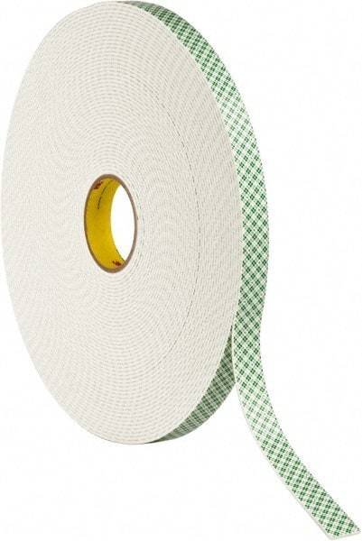 3M - 1" x 36 Yd Acrylic Adhesive Double Sided Tape - 1/8" Thick, Off-White, Urethane Foam Liner, Continuous Roll, Series 4008 - Apex Tool & Supply