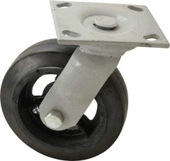 Fairbanks - 6" Diam x 2" Wide, Mold-On Rubber Swivel Caster - 675 Lb Capacity, Top Plate Mount, 4" x 4-1/2" Plate, Delrin Bearing - Apex Tool & Supply