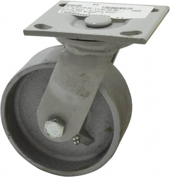 Fairbanks - 5" Diam x 2" Wide, Semi-Steel Swivel Caster - 1,000 Lb Capacity, Top Plate Mount, 4" x 4-1/2" Plate, Plain Bearing - Apex Tool & Supply