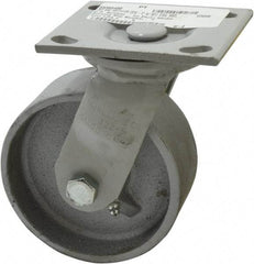 Fairbanks - 5" Diam x 2" Wide, Semi-Steel Swivel Caster - 1,000 Lb Capacity, Top Plate Mount, 4" x 4-1/2" Plate, Plain Bearing - Apex Tool & Supply