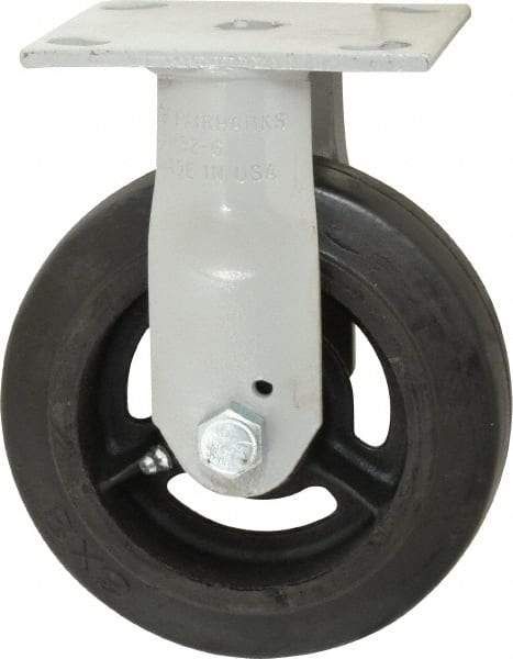 Fairbanks - 6" Diam x 2" Wide, Mold-On Rubber Rigid Caster - 675 Lb Capacity, Top Plate Mount, 4" x 4-1/2" Plate, Delrin Bearing - Apex Tool & Supply