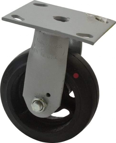 Fairbanks - 5" Diam x 2" Wide, Mold-On Rubber Rigid Caster - 675 Lb Capacity, Top Plate Mount, 4" x 4-1/2" Plate, Delrin Bearing - Apex Tool & Supply