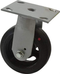Fairbanks - 5" Diam x 2" Wide, Mold-On Rubber Rigid Caster - 675 Lb Capacity, Top Plate Mount, 4" x 4-1/2" Plate, Delrin Bearing - Apex Tool & Supply