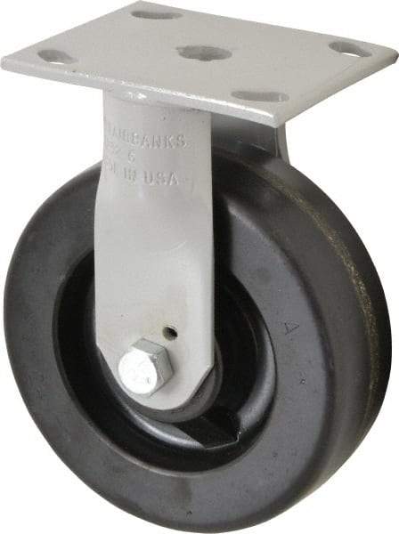 Fairbanks - 6" Diam x 2" Wide, Phenolic Rigid Caster - 1,200 Lb Capacity, Top Plate Mount, 4" x 4-1/2" Plate, Plain Bearing - Apex Tool & Supply