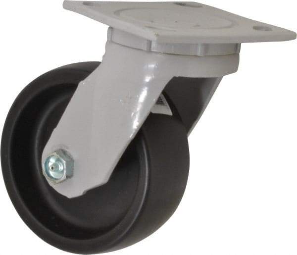 Fairbanks - 5" Diam x 2" Wide x 6-1/2" OAH Top Plate Mount Swivel Caster - Polyolefin, 550 Lb Capacity, Plain Bearing, 4 x 4-1/2" Plate - Apex Tool & Supply