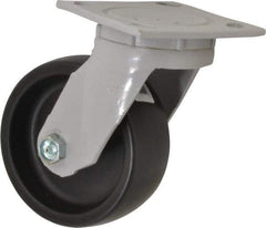 Fairbanks - 5" Diam x 2" Wide x 6-1/2" OAH Top Plate Mount Swivel Caster - Polyolefin, 550 Lb Capacity, Plain Bearing, 4 x 4-1/2" Plate - Apex Tool & Supply