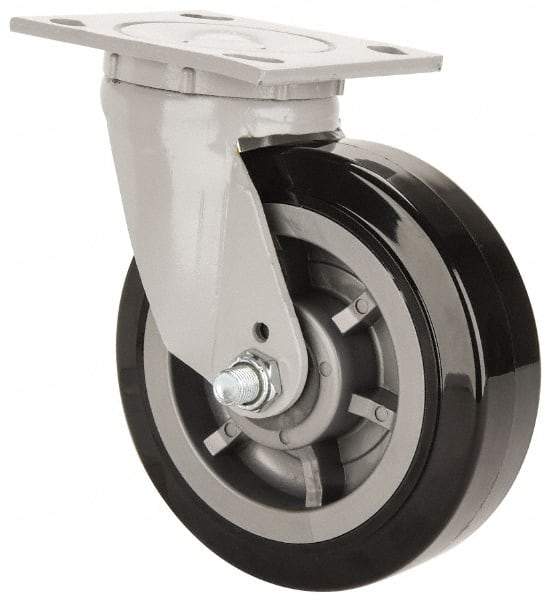 Fairbanks - 6" Diam x 2" Wide x 7-1/4" OAH Top Plate Mount Swivel Caster - Polyurethane, 750 Lb Capacity, Roller Bearing, 4 x 4-1/2" Plate - Apex Tool & Supply
