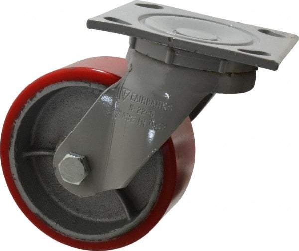 Fairbanks - 5" Diam x 2" Wide x 6-1/2" OAH Top Plate Mount Swivel Caster - Polyurethane, 700 Lb Capacity, Roller Bearing, 4 x 4-1/2" Plate - Apex Tool & Supply