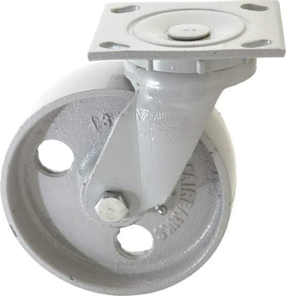 Fairbanks - 6" Diam x 2" Wide x 7-1/4" OAH Top Plate Mount Swivel Caster - Semi-Steel, 1,200 Lb Capacity, Plain Bearing, 4 x 4-1/2" Plate - Apex Tool & Supply