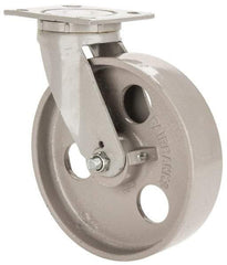 Fairbanks - 8" Diam x 2" Wide x 9-1/2" OAH Top Plate Mount Swivel Caster - Semi-Steel, 1,200 Lb Capacity, Roller Bearing, 4 x 4-1/2" Plate - Apex Tool & Supply
