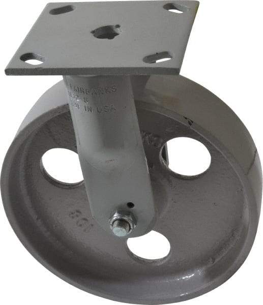 Fairbanks - 8" Diam x 2" Wide x 9-1/2" OAH Top Plate Mount Rigid Caster - Semi-Steel, 1,200 Lb Capacity, Roller Bearing, 4 x 4-1/2" Plate - Apex Tool & Supply