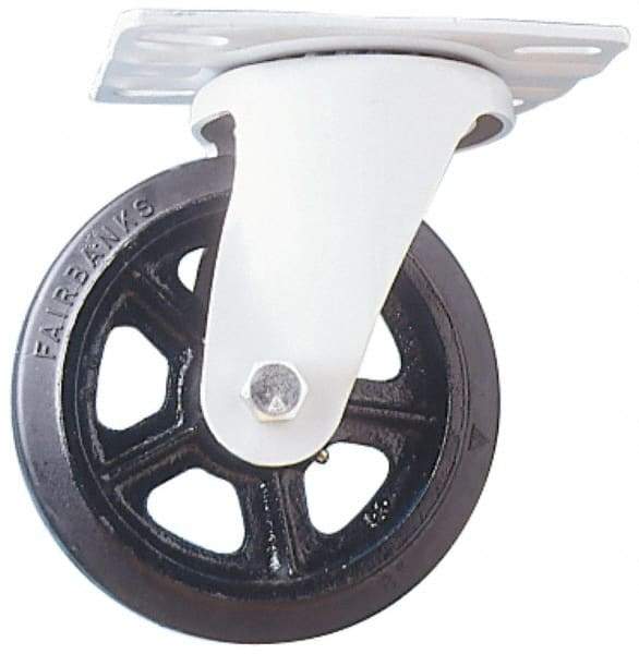 Fairbanks - 10" Diam x 2-1/2" Wide x 11-3/4" OAH Top Plate Mount Swivel Caster - Rubber, 1,500 Lb Capacity, Roller Bearing, 5-1/2 x 8-1/4" Plate - Apex Tool & Supply