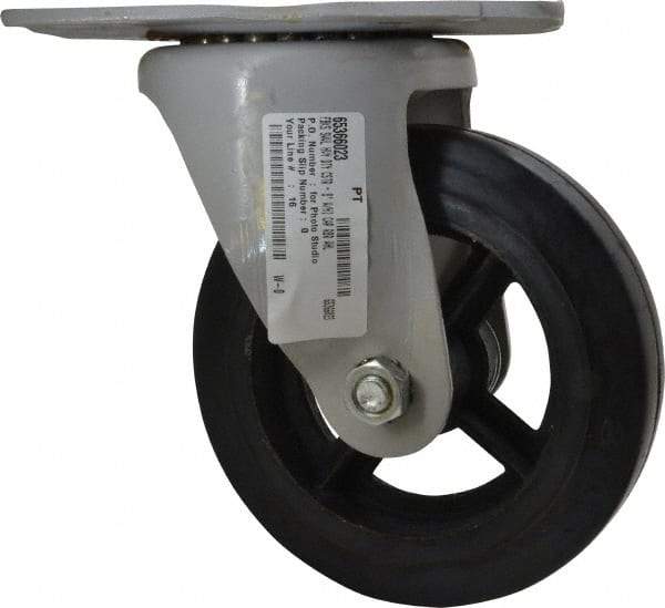 Fairbanks - 8" Diam x 2" Wide x 9-3/4" OAH Top Plate Mount Swivel Caster - Rubber, 1,000 Lb Capacity, Roller Bearing, 5-1/2 x 8-1/4" Plate - Apex Tool & Supply