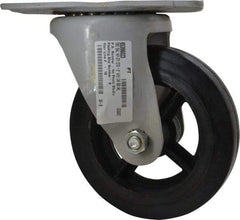 Fairbanks - 8" Diam x 2" Wide x 9-3/4" OAH Top Plate Mount Swivel Caster - Rubber, 1,000 Lb Capacity, Roller Bearing, 5-1/2 x 8-1/4" Plate - Apex Tool & Supply