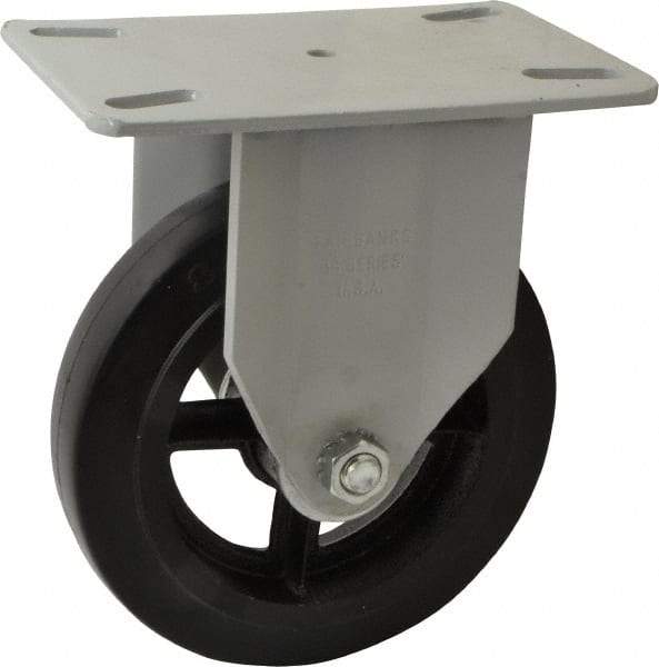 Fairbanks - 8" Diam x 2" Wide x 9-3/4" OAH Top Plate Mount Rigid Caster - Rubber, 1,000 Lb Capacity, Roller Bearing, 5-1/2 x 8-1/4" Plate - Apex Tool & Supply
