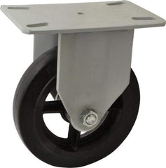 Fairbanks - 8" Diam x 2" Wide x 9-3/4" OAH Top Plate Mount Rigid Caster - Rubber, 1,000 Lb Capacity, Roller Bearing, 5-1/2 x 8-1/4" Plate - Apex Tool & Supply