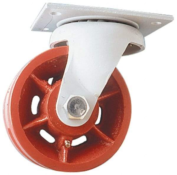 Fairbanks - 8" Diam x 2-1/2" Wide x 10" OAH Top Plate Mount Swivel Caster - Ductile Iron, 2,500 Lb Capacity, Roller Bearing, 5 x 6-1/2" Plate - Apex Tool & Supply