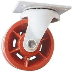 Fairbanks - 8" Diam x 2-1/2" Wide x 10" OAH Top Plate Mount Swivel Caster - Ductile Iron, 2,500 Lb Capacity, Roller Bearing, 5 x 6-1/2" Plate - Apex Tool & Supply