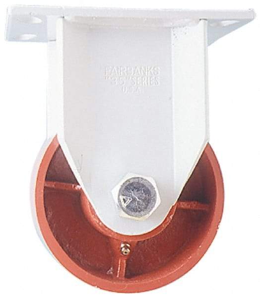 Fairbanks - 8" Diam x 2-1/2" Wide x 10" OAH Top Plate Mount Rigid Caster - Ductile Iron, 2,500 Lb Capacity, Roller Bearing, 5 x 6-1/2" Plate - Apex Tool & Supply
