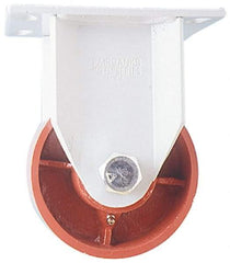 Fairbanks - 8" Diam x 2-1/2" Wide x 10" OAH Top Plate Mount Rigid Caster - Ductile Iron, 2,500 Lb Capacity, Roller Bearing, 5 x 6-1/2" Plate - Apex Tool & Supply