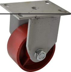 Fairbanks - 5" Diam x 2-1/2" Wide x 7-1/4" OAH Top Plate Mount Rigid Caster - Ductile Iron, 2,500 Lb Capacity, Roller Bearing, 5 x 6-1/2" Plate - Apex Tool & Supply