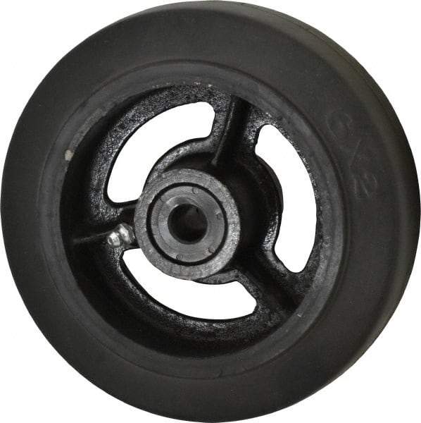 Fairbanks - 6 Inch Diameter x 2 Inch Wide, Rubber Caster Wheel - 410 Lb. Capacity, 2-3/16 Inch Hub Length, 1/2 Inch Axle Diameter, Delrin Bearing - Apex Tool & Supply