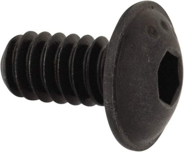 Made in USA - #10-24 UNC Hex Socket Drive, Button Screw - Alloy Steel, Black Oxide Finish, Fully Threaded, 3/8" Length Under Head - Apex Tool & Supply