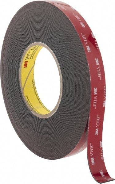 3M - 3/4" x 15 Yd Acrylic Adhesive Double Sided Tape - 45 mil Thick, Black, Acrylic Foam Liner, Continuous Roll, Series 5952 - Apex Tool & Supply