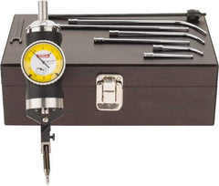SPI - 9 Piece, 0mm to 63.5mm Measuring Range, 40mm Dial Diam, 0-25-0 Dial Reading, Yellow Dial Test Indicator Kit - 0.005mm Accuracy, 2, 4 & 6" Contact Point Length, 1/8" Ball Diam, 0.01mm Dial Graduation - Apex Tool & Supply