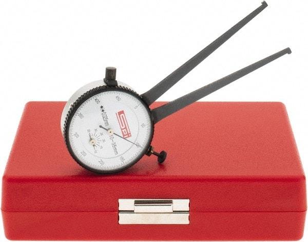 SPI - 10 to 35mm Inside Dial Caliper Gage - 0.025mm Graduation, 0.038mm Accuracy, 3-1/4" Leg Length, Ball Contact Points - Apex Tool & Supply