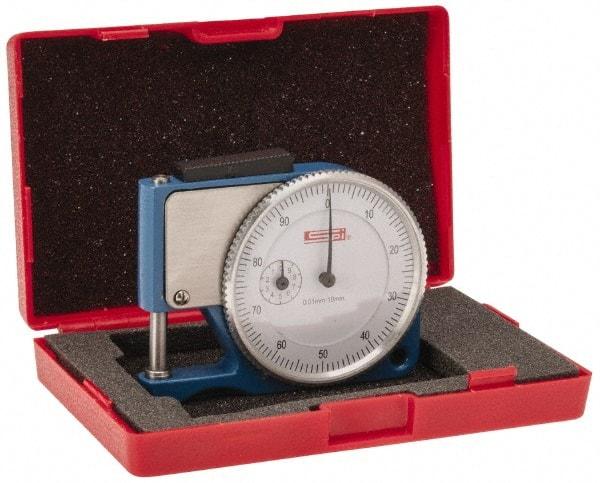 SPI - 0 to 1/2 Inch Measurement, 0.01mm Graduation, 1/2 Inch Throat Depth, Dial Thickness Gage - 1-7/8 Inch Dial Diameter - Apex Tool & Supply