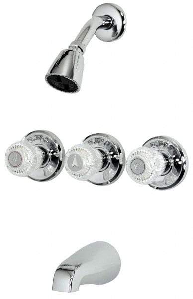 B&K Mueller - Concealed, Three Handle, Chrome Coated, Brass, Valve, Shower Head and Tub Faucet - Knob Handles, 8 Inch Mounting Centers, Acrylic Handles - Apex Tool & Supply