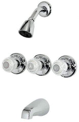 B&K Mueller - Concealed, Three Handle, Chrome Coated, Brass, Valve, Shower Head and Tub Faucet - Knob Handles, 8 Inch Mounting Centers, Acrylic Handles - Apex Tool & Supply